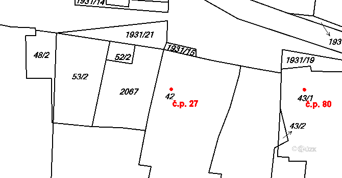 Částkov 27 na parcele st. 42 v KÚ Částkov u Tachova, Katastrální mapa