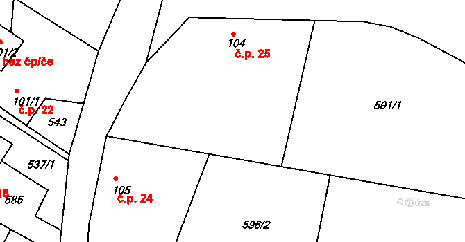 Skalka 25, Drásov na parcele st. 104 v KÚ Drásov u Příbramě, Katastrální mapa