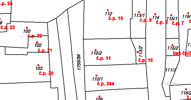 Libochovice 11 na parcele st. 110/2 v KÚ Libochovice, Katastrální mapa
