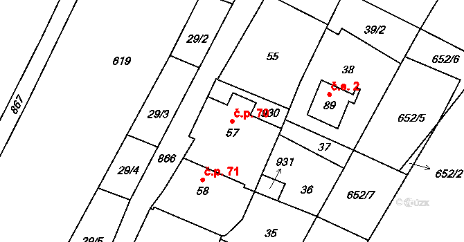 Mukařov 70, Lovečkovice na parcele st. 57 v KÚ Mukařov u Úštěku, Katastrální mapa