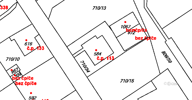 Děčín IX-Bynov 113, Děčín na parcele st. 584 v KÚ Bynov, Katastrální mapa