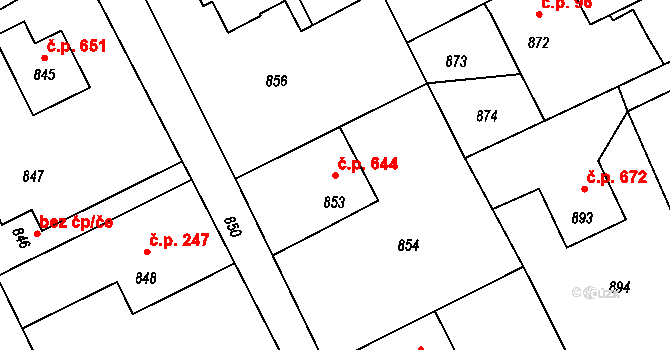 Lutyně 644, Orlová na parcele st. 853 v KÚ Horní Lutyně, Katastrální mapa