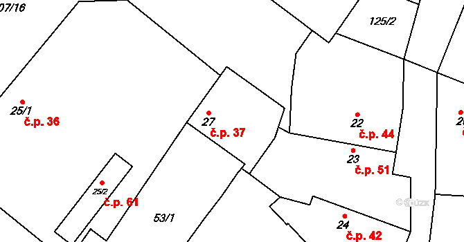 Hrobičany 37, Sběř na parcele st. 27 v KÚ Hrobičany, Katastrální mapa