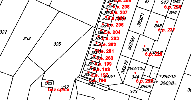 Miřetice u Klášterce nad Ohří 200, Klášterec nad Ohří na parcele st. 353/13 v KÚ Miřetice u Klášterce nad Ohří, Katastrální mapa