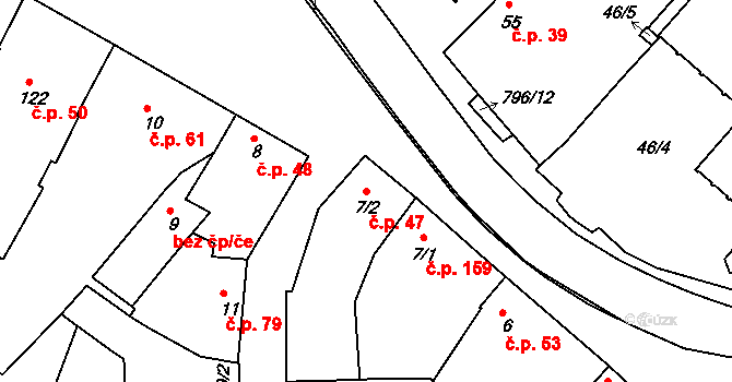 Sady 47, Uherské Hradiště na parcele st. 7/2 v KÚ Sady, Katastrální mapa