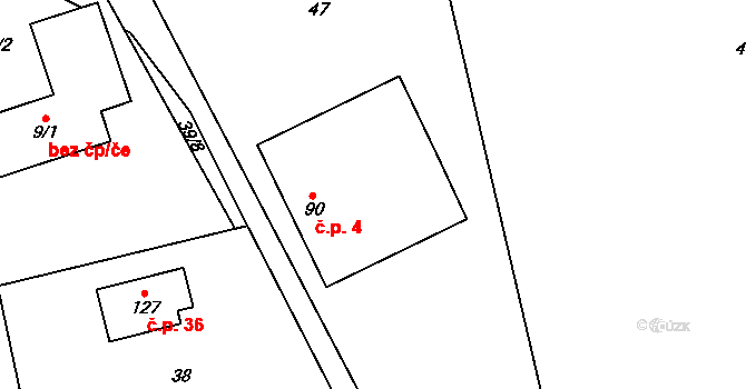 Chvojnov 4, Pelhřimov na parcele st. 90 v KÚ Chvojnov, Katastrální mapa