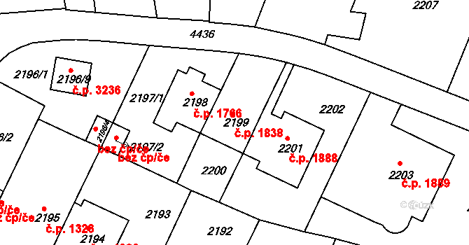 Teplice 1838 na parcele st. 2199 v KÚ Teplice, Katastrální mapa