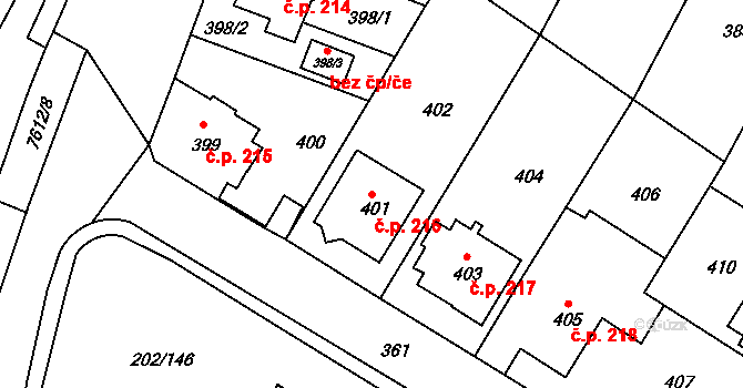 Frýdek 216, Frýdek-Místek na parcele st. 401 v KÚ Frýdek, Katastrální mapa