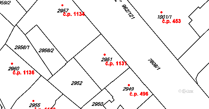 Frýdek 1131, Frýdek-Místek na parcele st. 2951 v KÚ Frýdek, Katastrální mapa
