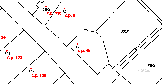 Struhy 45, Čachovice na parcele st. 11 v KÚ Struhy, Katastrální mapa