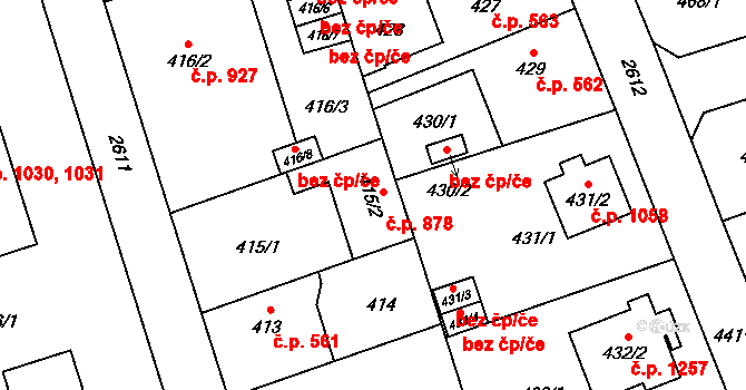 Radotín 878, Praha na parcele st. 415/2 v KÚ Radotín, Katastrální mapa