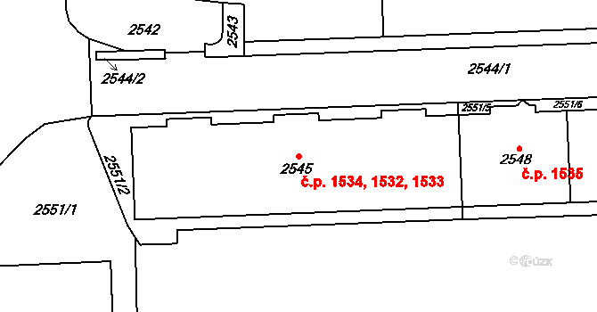 Chodov 1532,1533,1534, Praha na parcele st. 2545 v KÚ Chodov, Katastrální mapa