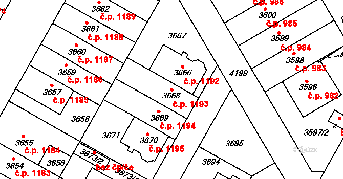 Dejvice 1193, Praha na parcele st. 3668 v KÚ Dejvice, Katastrální mapa