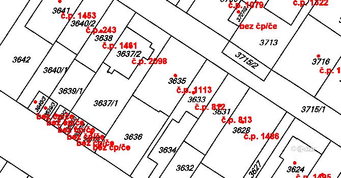 Strašnice 1113, Praha na parcele st. 3635 v KÚ Strašnice, Katastrální mapa
