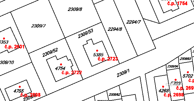 Dvůr Králové nad Labem 2723 na parcele st. 5385 v KÚ Dvůr Králové nad Labem, Katastrální mapa