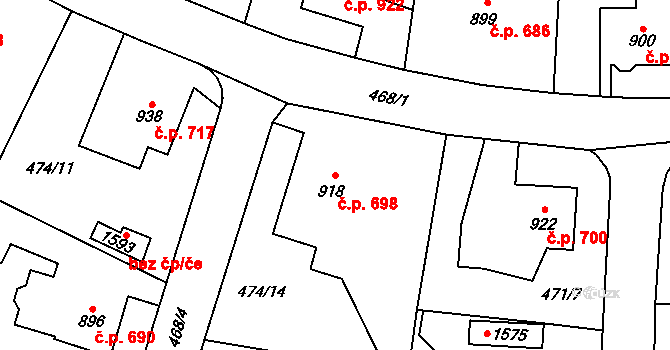 Vrchlabí 698 na parcele st. 918 v KÚ Vrchlabí, Katastrální mapa