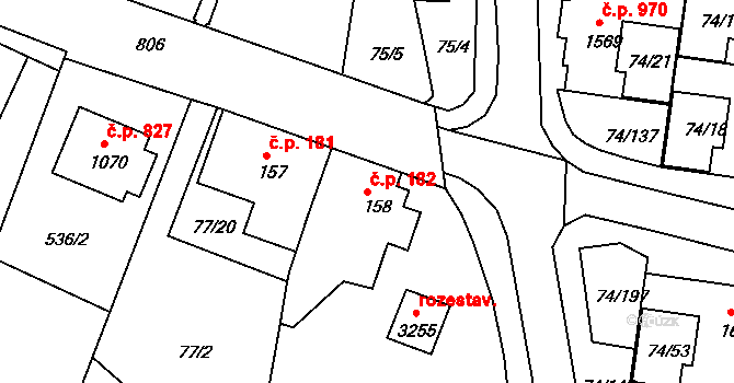Sezimovo Ústí 182 na parcele st. 158 v KÚ Sezimovo Ústí, Katastrální mapa