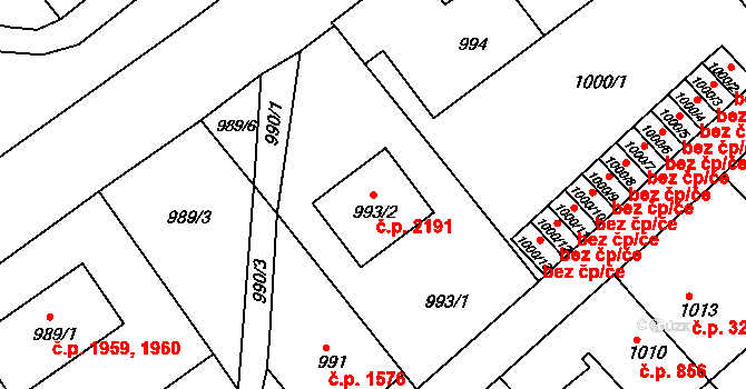 Česká Lípa 2191 na parcele st. 993/2 v KÚ Česká Lípa, Katastrální mapa