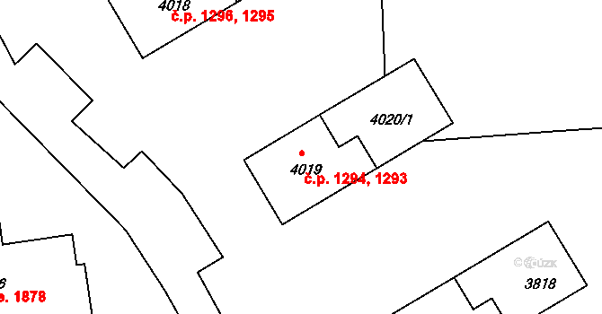Jirkov 1293,1294 na parcele st. 4019 v KÚ Jirkov, Katastrální mapa