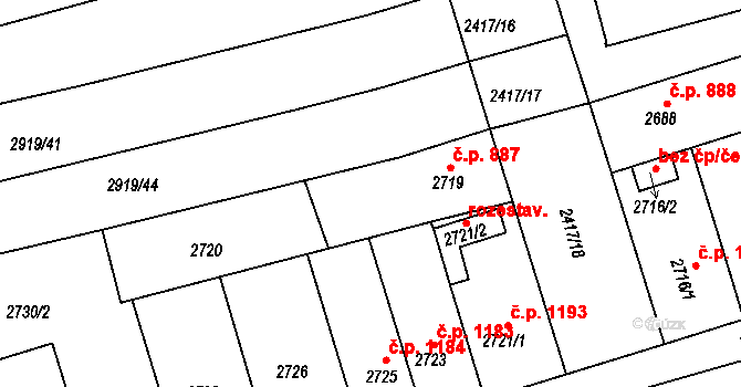 Šlapanice 887 na parcele st. 2719 v KÚ Šlapanice u Brna, Katastrální mapa