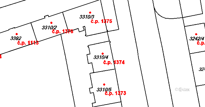 Nové Město 1374, Karviná na parcele st. 3310/4 v KÚ Karviná-město, Katastrální mapa
