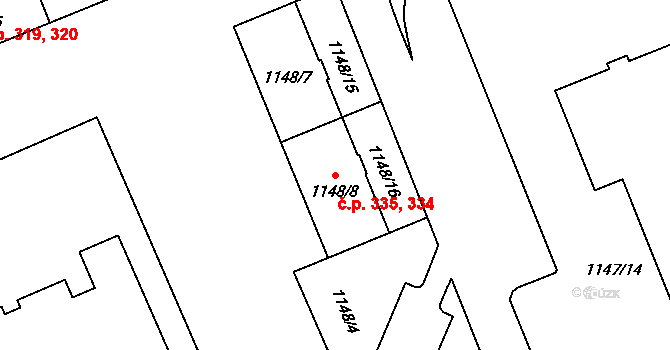 Koterov 334,335, Plzeň na parcele st. 1148/7 v KÚ Hradiště u Plzně, Katastrální mapa