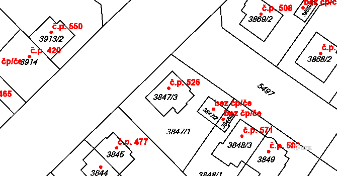 Božkov 526, Plzeň na parcele st. 3847/3 v KÚ Plzeň, Katastrální mapa