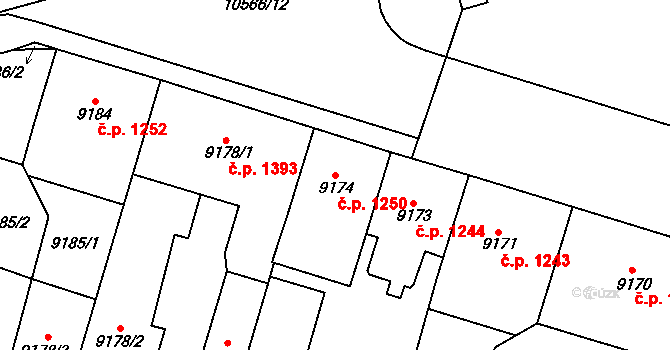 Jižní Předměstí 1250, Plzeň na parcele st. 9174 v KÚ Plzeň, Katastrální mapa
