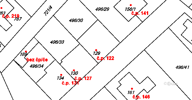 Vrbová Lhota 122 na parcele st. 129 v KÚ Vrbová Lhota, Katastrální mapa