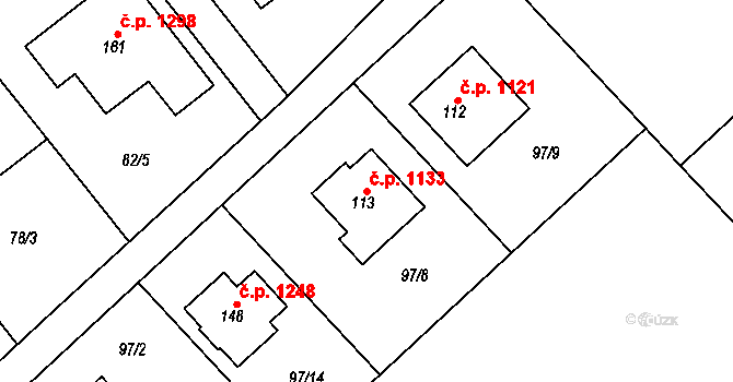 Litovel 1133 na parcele st. 113 v KÚ Chořelice, Katastrální mapa