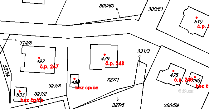 Hrádek 248 na parcele st. 479 v KÚ Hrádek u Rokycan, Katastrální mapa