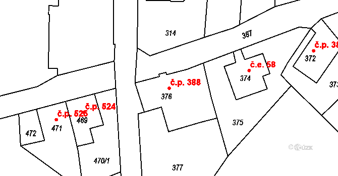 Šluknov 388 na parcele st. 376 v KÚ Šluknov, Katastrální mapa