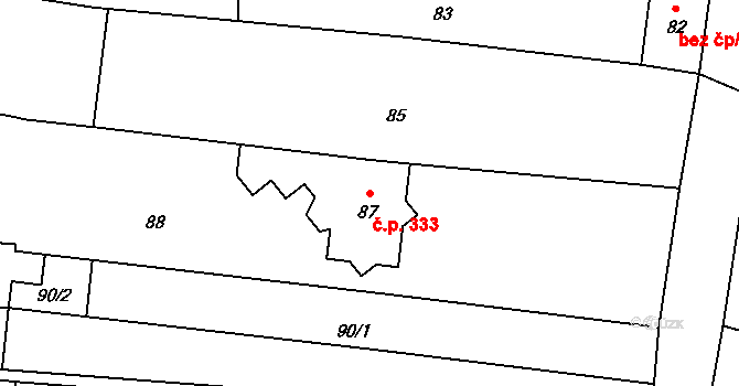 Velká nad Veličkou 333 na parcele st. 87 v KÚ Velká nad Veličkou, Katastrální mapa