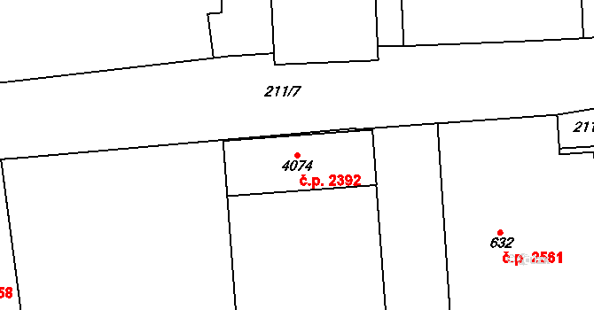 Blansko 2392 na parcele st. 4074 v KÚ Blansko, Katastrální mapa