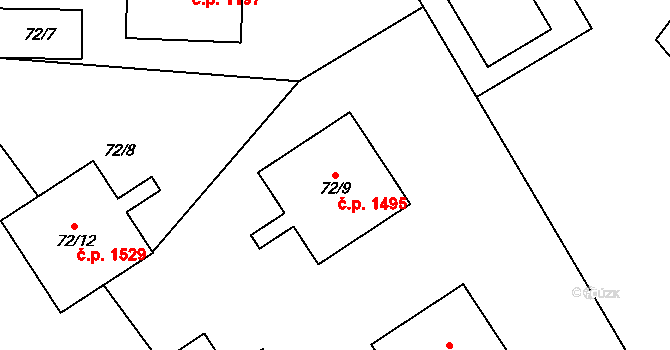 Hořovice 1495 na parcele st. 72/9 v KÚ Velká Víska, Katastrální mapa