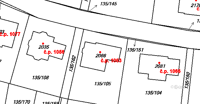 Podklášteří 1063, Třebíč na parcele st. 2066 v KÚ Podklášteří, Katastrální mapa