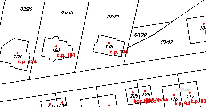 Hoděšovice 130, Býšť na parcele st. 185 v KÚ Hoděšovice, Katastrální mapa