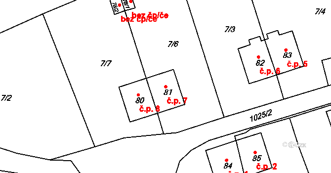 Lobzy 7, Březová na parcele st. 81 v KÚ Lobzy u Březové, Katastrální mapa