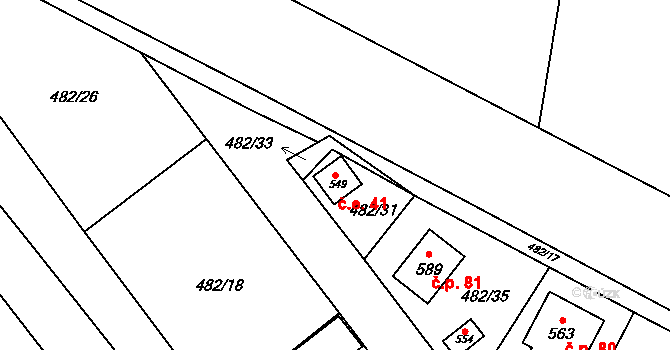 Pavlov 41 na parcele st. 549 v KÚ Pavlov u Unhoště, Katastrální mapa