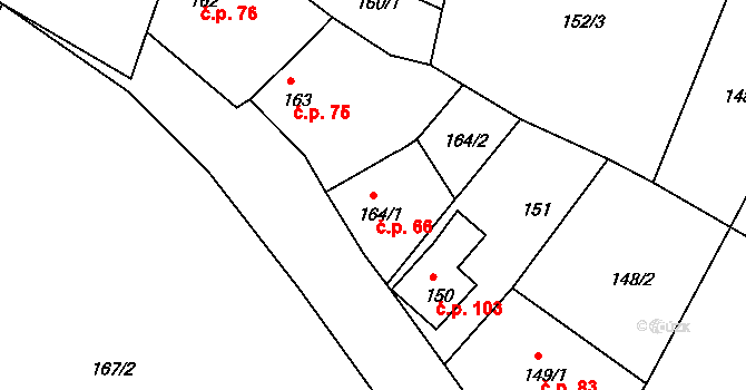 Pětipsy 66 na parcele st. 164/1 v KÚ Pětipsy, Katastrální mapa