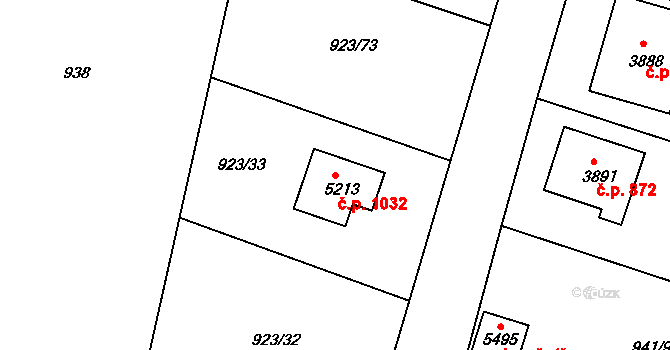 Plzeňské Předměstí 1032, Rokycany na parcele st. 5213 v KÚ Rokycany, Katastrální mapa