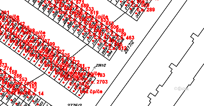 Veselí nad Moravou 285 na parcele st. 2529/1 v KÚ Veselí-Předměstí, Katastrální mapa