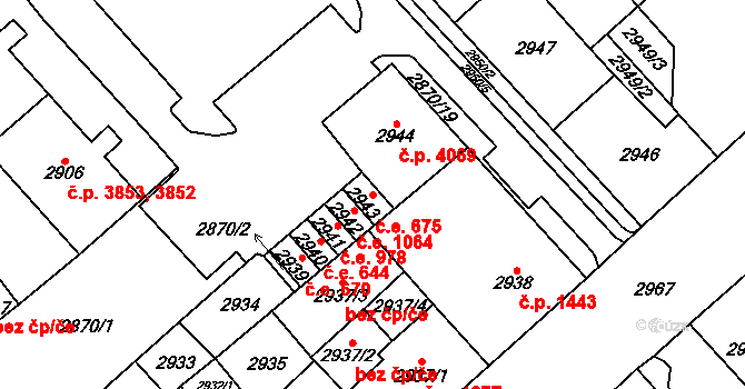 Chomutov 675 na parcele st. 2943 v KÚ Chomutov I, Katastrální mapa