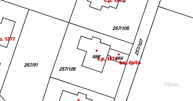 Nová Hospoda 1374, Kamenice na parcele st. 686 v KÚ Štiřín, Katastrální mapa