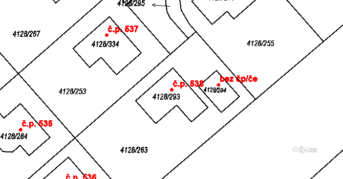 Choceňské Předměstí 538, Vysoké Mýto na parcele st. 4128/293 v KÚ Vysoké Mýto, Katastrální mapa