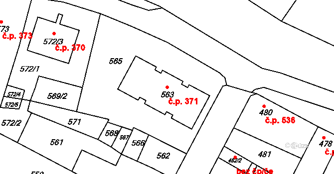 Jaroslavice 371 na parcele st. 563 v KÚ Jaroslavice, Katastrální mapa