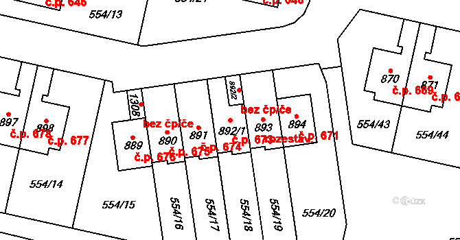 Líbeznice 673 na parcele st. 892/1 v KÚ Líbeznice, Katastrální mapa