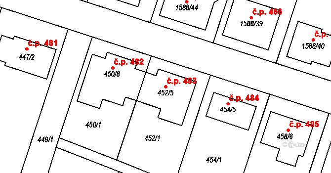 Tasovice 483 na parcele st. 452/5 v KÚ Tasovice nad Dyjí, Katastrální mapa
