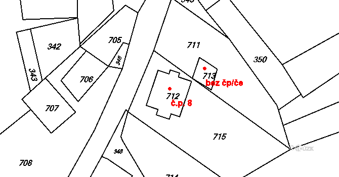 Břidličná 8 na parcele st. 712 v KÚ Břidličná, Katastrální mapa