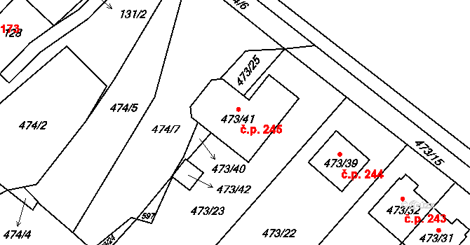 Padochov 245, Oslavany na parcele st. 473/41 v KÚ Padochov, Katastrální mapa